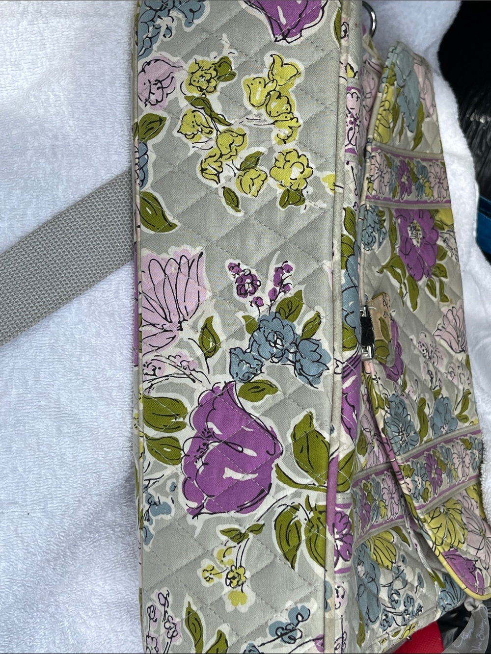 Vera Bradley Quilted Floral Laptop Satchel in Beige, Purple & Blue - Picture 10 of 10